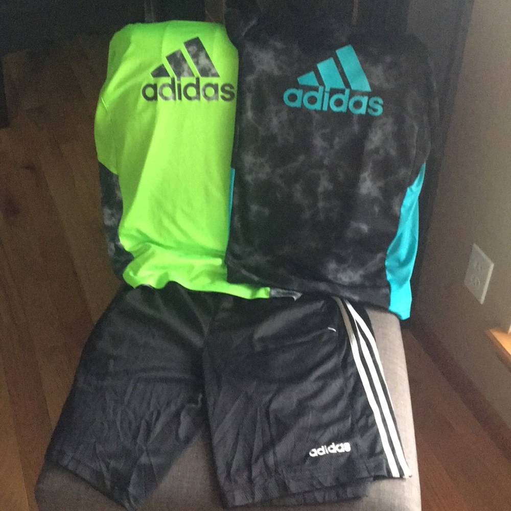 2 Adidas shirts and matching pair of Adidas shorts